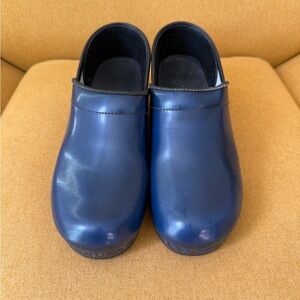 Navy Blue Leather Clogs